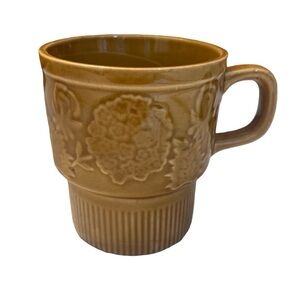 Lite Brown Vintage Floral Embossed Ceramic Stacking Coffee Mug